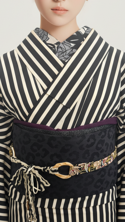 半幅帯 【サヴァンナ・ナイト】 兵児帯 大人のへこ帯 リバーシブル 黒 ラメ グリッター きらきら