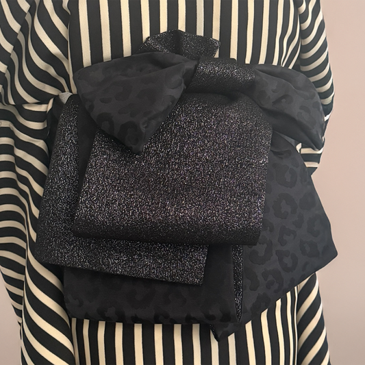 半幅帯 【サヴァンナ・ナイト】 兵児帯 大人のへこ帯 リバーシブル 黒 ラメ グリッター きらきら