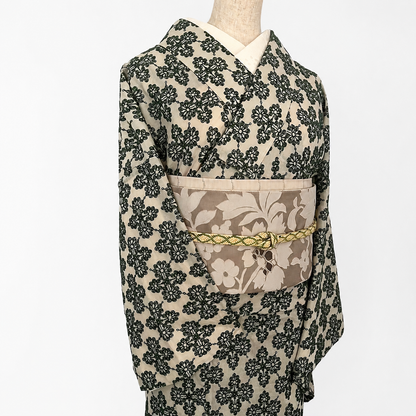 着物 単衣 花菱の刺繍 緑 コットン きもの コットンレース 木綿 グリーン