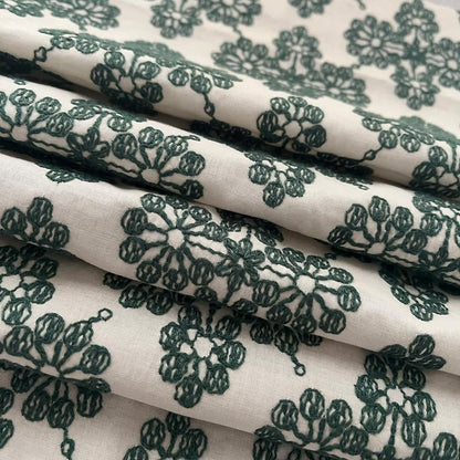 着物 単衣 花菱の刺繍 緑 コットン きもの コットンレース 木綿 グリーン