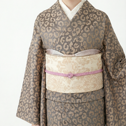 着物 単衣 【サヴァンナ・グレージュ】 ヒョウ柄 豹柄 レオパード グレージュ