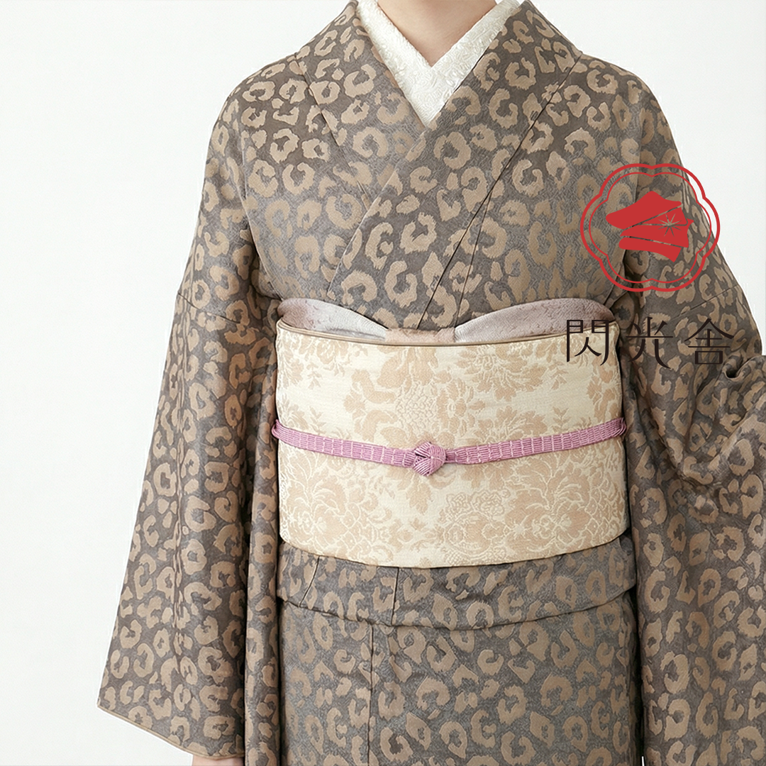 着物 単衣 【サヴァンナ・グレージュ】 ヒョウ柄 豹柄 レオパード グレージュ