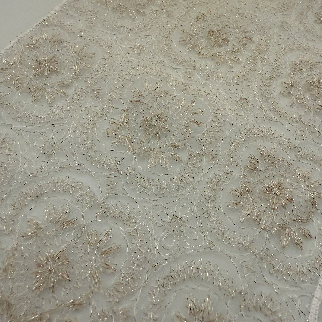 半衿 雪華の刺繍 レース半襟 シャンパン かわいい 金糸 オールシーズン 夏も