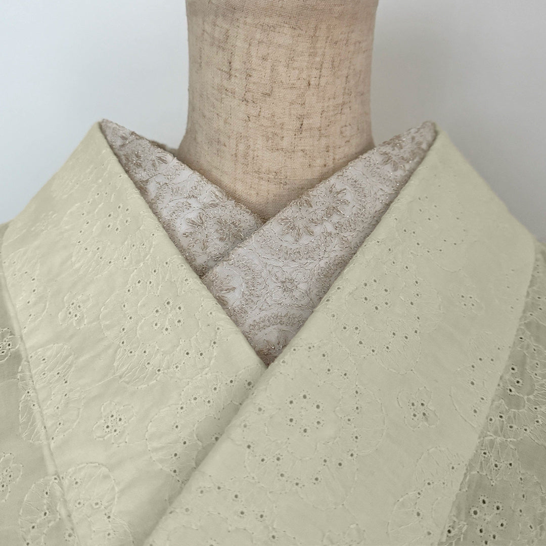 半衿 雪華の刺繍 レース半襟 シャンパン かわいい 金糸 オールシーズン 夏も