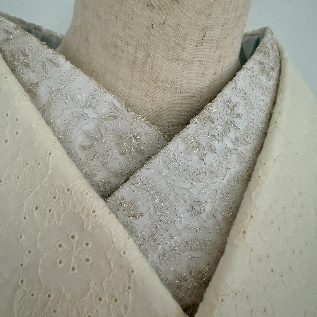 半衿 雪華の刺繍 レース半襟 シャンパン かわいい 金糸 オールシーズン 夏も