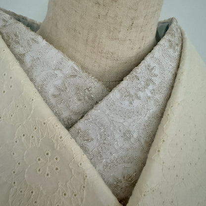 半衿 雪華の刺繍 レース半襟 シャンパン かわいい 金糸 オールシーズン 夏も