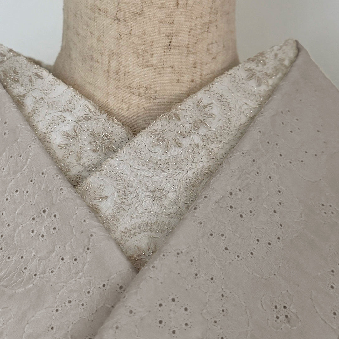 半衿 雪華の刺繍 レース半襟 シャンパン かわいい 金糸 オールシーズン 夏も