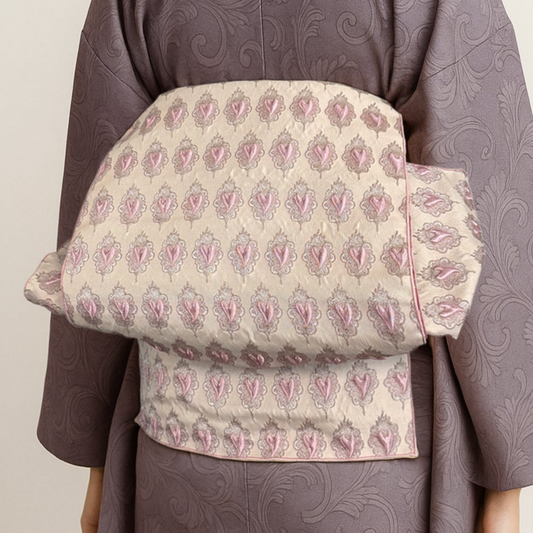 兵児帯 大人のへこ帯 ハートペタル ベージュ x ピンク