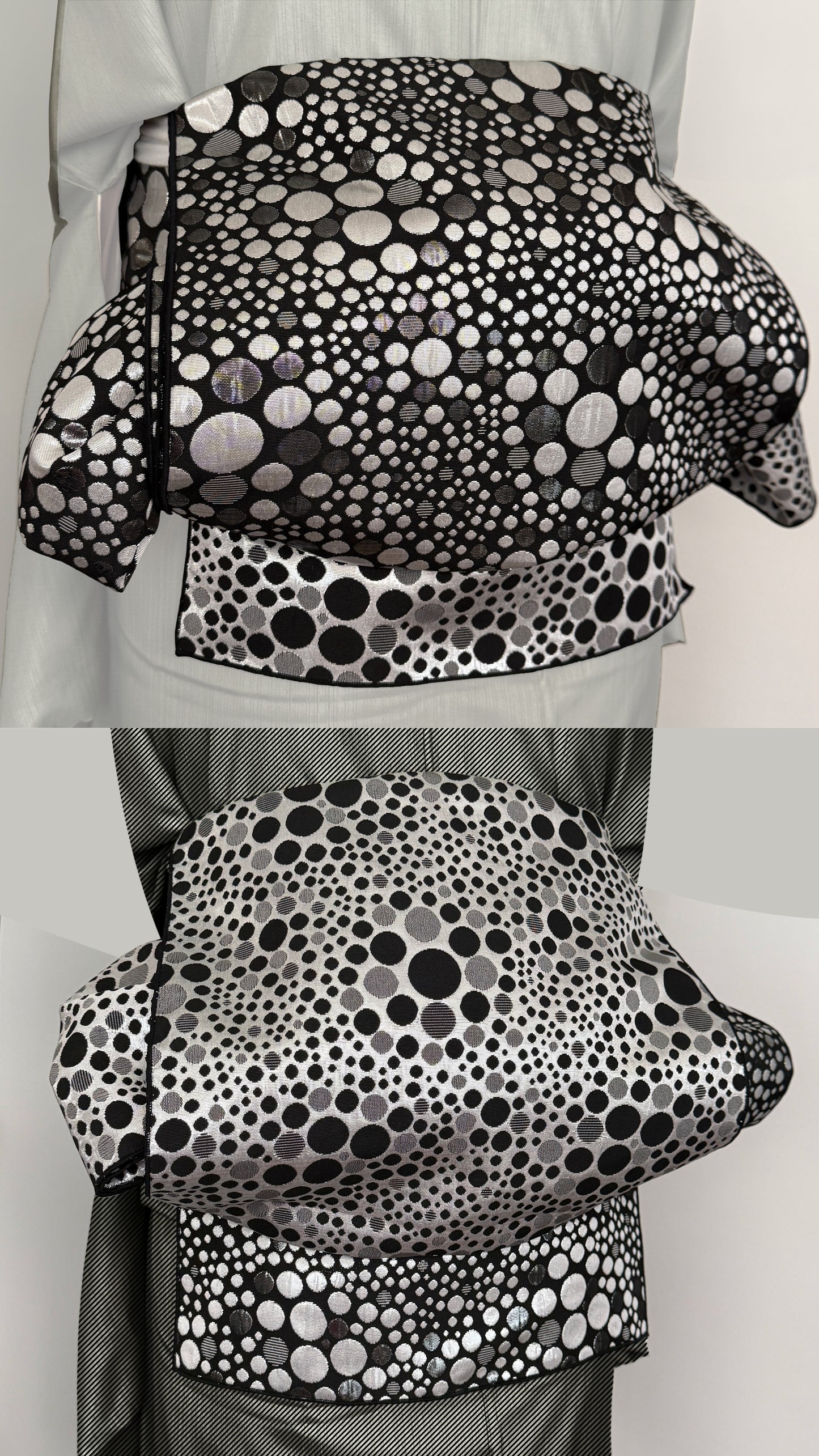 兵児帯 大人のへこ帯 リバーシブル ナイトスパークリング ドット 水玉 ブラック シルバー