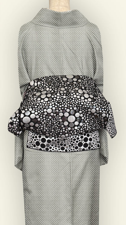 兵児帯 大人のへこ帯 リバーシブル ナイトスパークリング ドット 水玉 ブラック シルバー