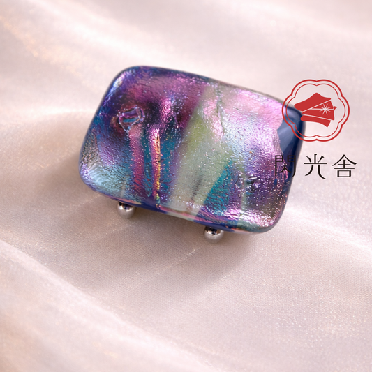 閃光舎 ガラスの帯留め スクエア 瑠璃 青 紫 ピンク クリア 透明 2261