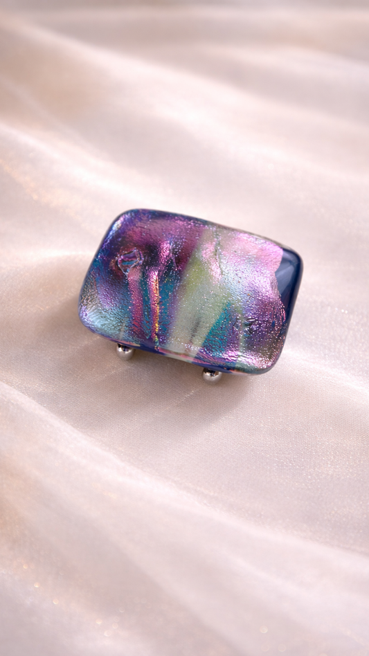 閃光舎 ガラスの帯留め スクエア 瑠璃 青 紫 ピンク クリア 透明 2261