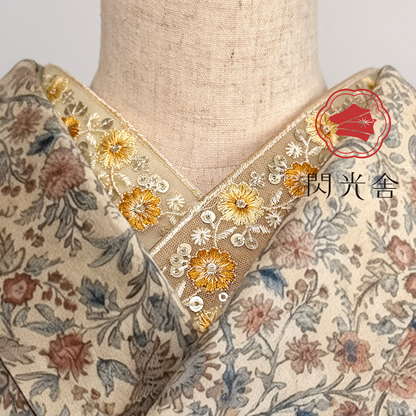 半衿 インド刺繍 グラデ ベージュ ブラウン アシンメトリー 振袖 成人式 半襟