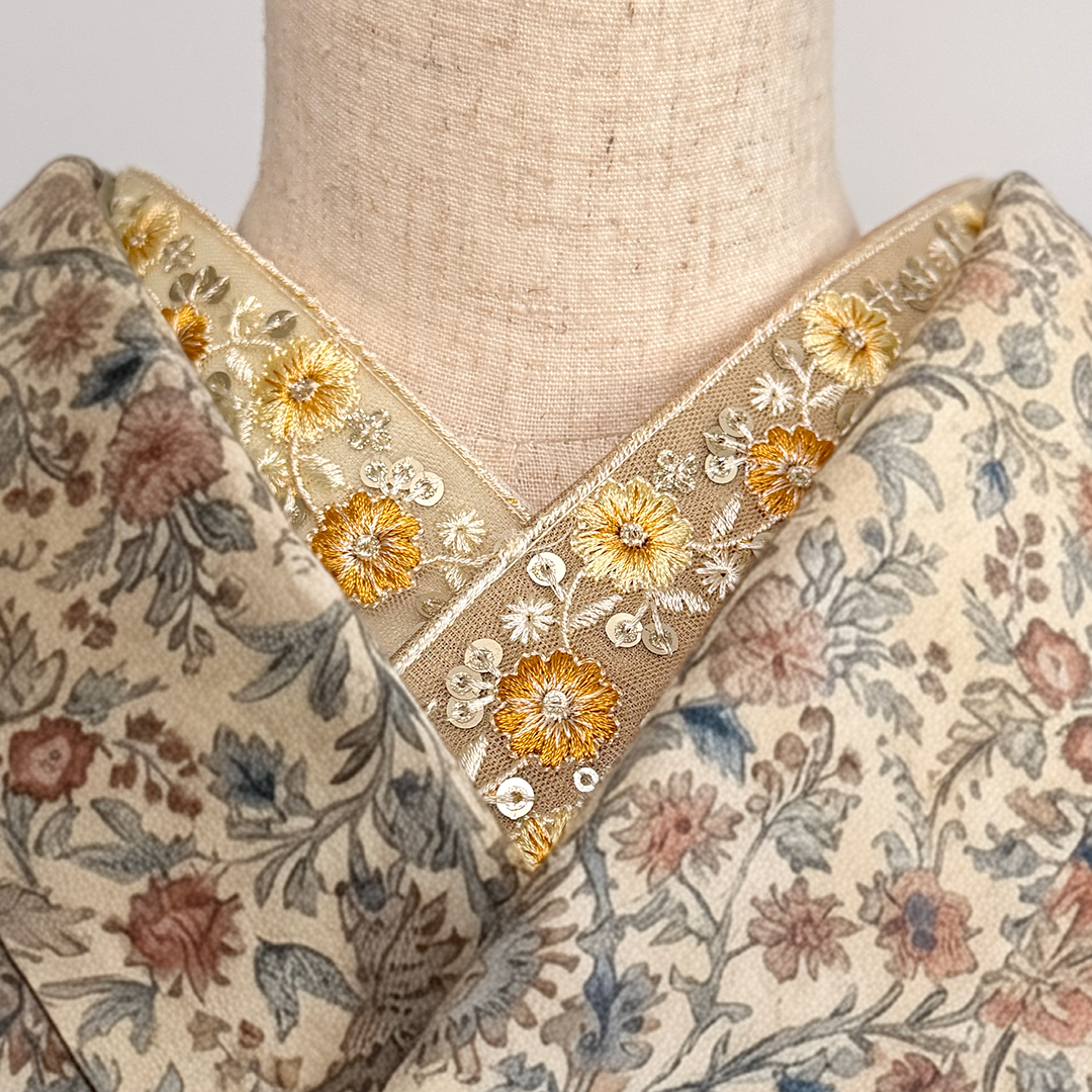 半衿 インド刺繍 グラデ ベージュ ブラウン アシンメトリー 振袖 成人式 半襟