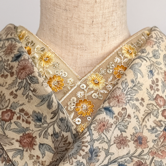 半衿 インド刺繍 グラデ ベージュ ブラウン アシンメトリー 振袖 成人式 半襟