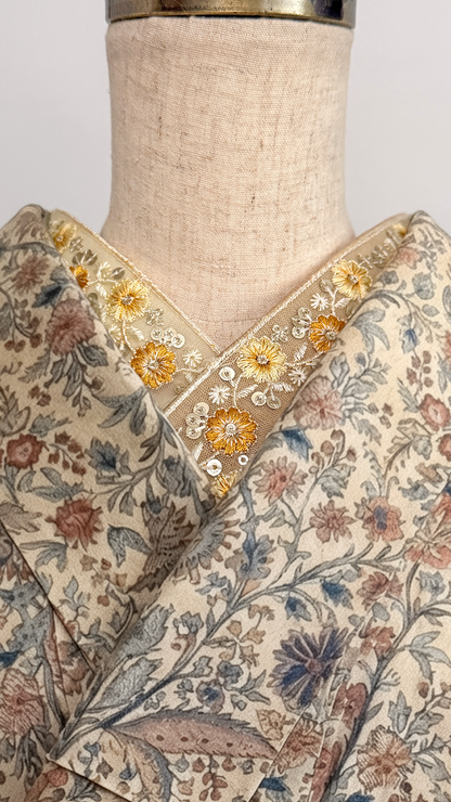 半衿 インド刺繍 グラデ ベージュ ブラウン アシンメトリー 振袖 成人式 半襟