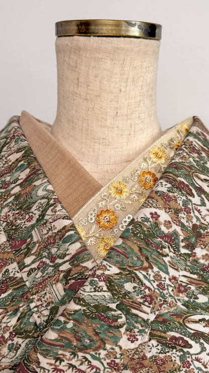 半衿 インド刺繍 グラデ ベージュ ブラウン アシンメトリー 振袖 成人式 半襟
