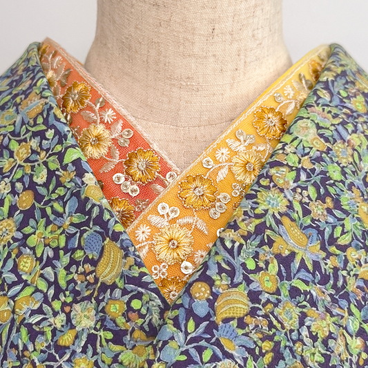 半衿 インド刺繍 グラデ オレンジ 黄色 アシンメトリー 振袖 成人式 半襟