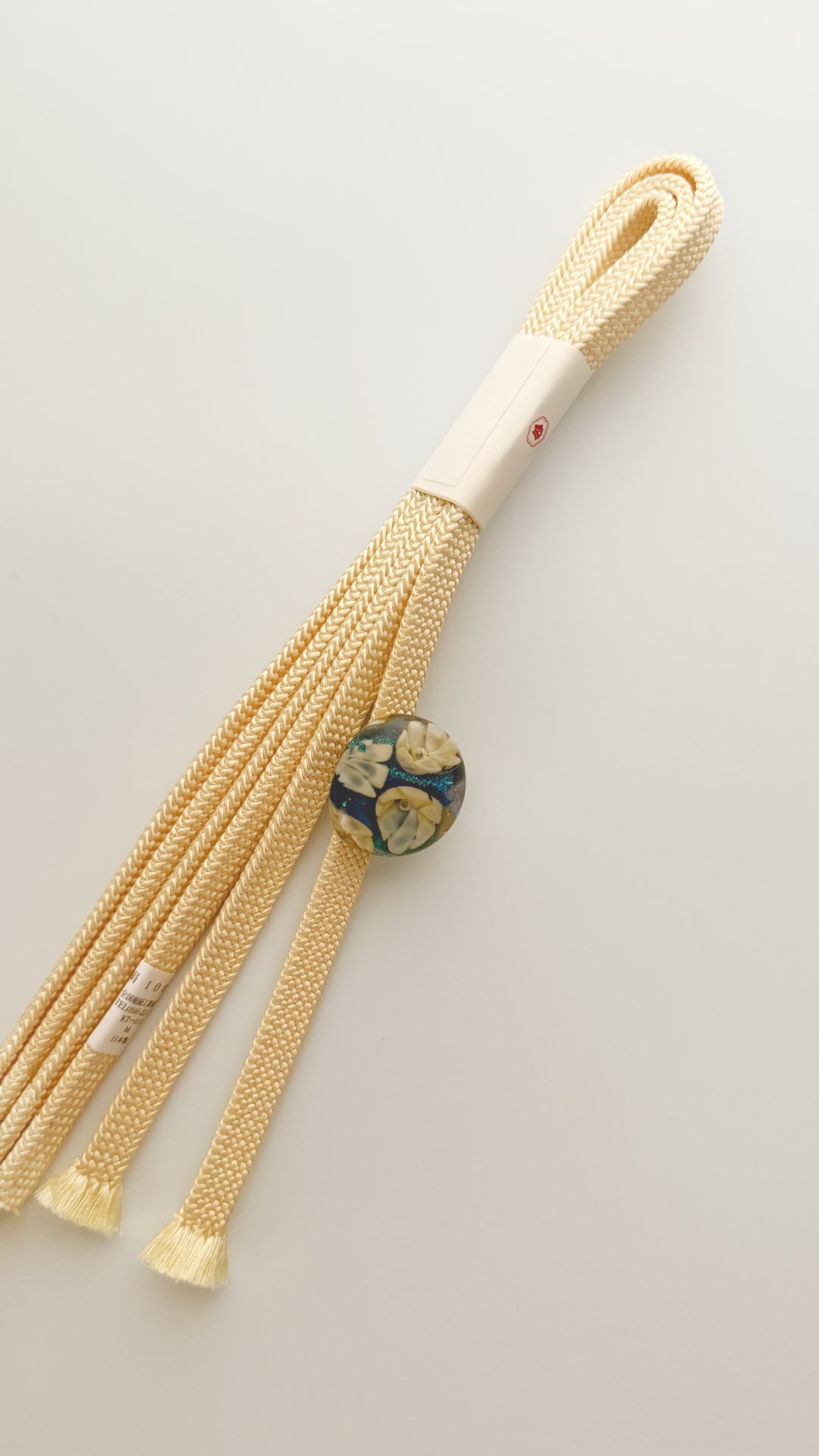ガラスの帯留めと二分紐 とんぼ玉 水中花 青