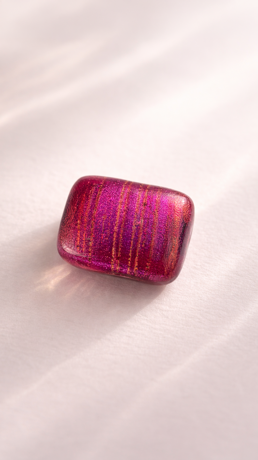 閃光舎 ガラスの帯留め ピンク マゼンタ ローズ オレンジ 玉虫 刷毛引き 縦縞  2289