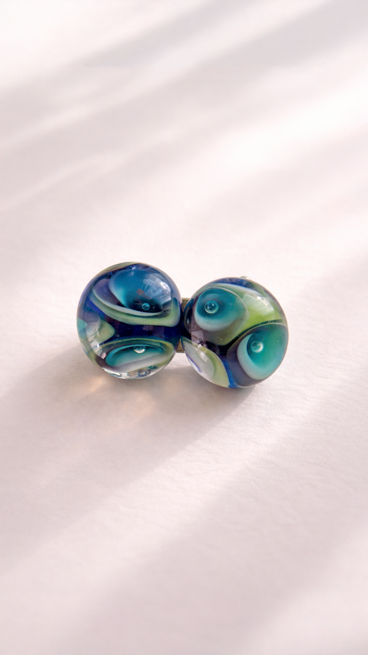 閃光舎 ガラスの帯留め 渦巻き 丸つなぎ  2292