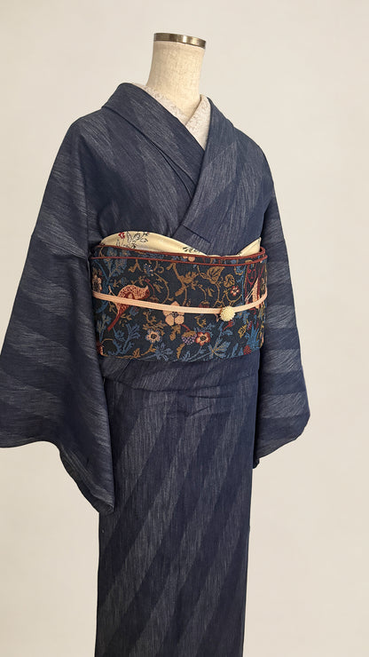兵児帯 大人のへこ帯 ウィリアム・モリス いちご泥棒 名古屋帯 ネイビー