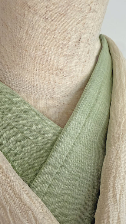 半衿 小千谷縮 夏 【薄抹茶】半襟 本麻 本場小千谷縮 ちぢみ
