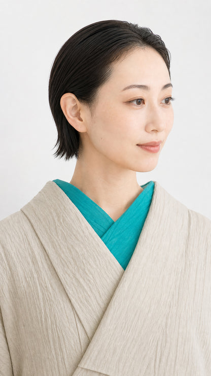 半衿 小千谷縮 夏 【孔雀緑】半襟 本麻 本場小千谷縮 ちぢみ オーガニックラミー