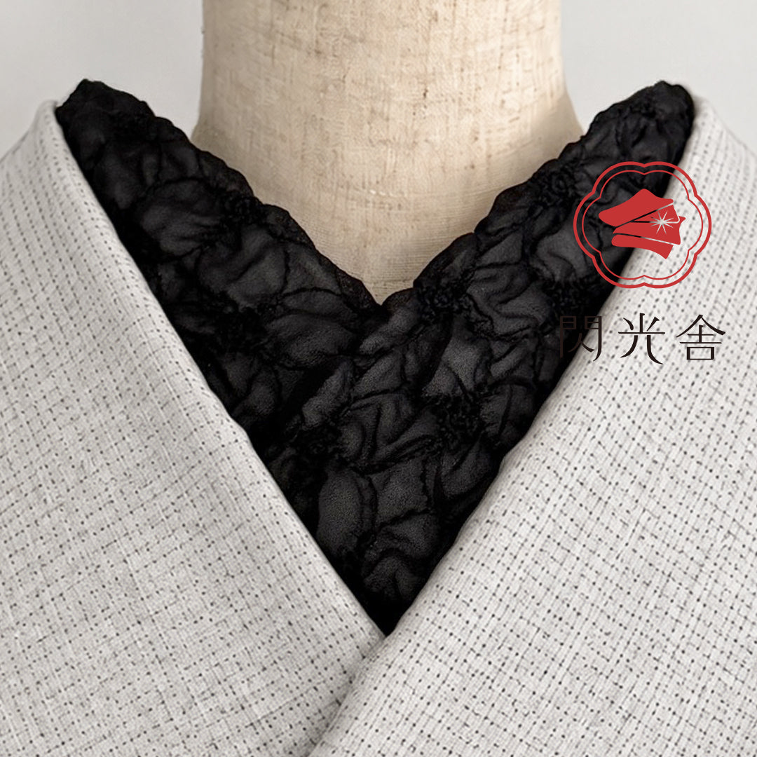 半衿 花七宝の刺繍 シフォン・ノワール 黒 半襟 成人式