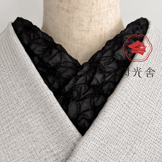 半衿 花七宝の刺繍 シフォン・ノワール 黒 半襟 成人式