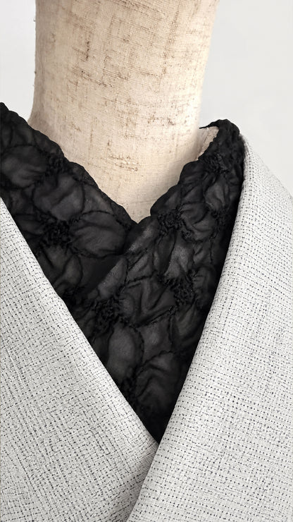半衿 花七宝の刺繍 シフォン・ノワール 黒 半襟 成人式