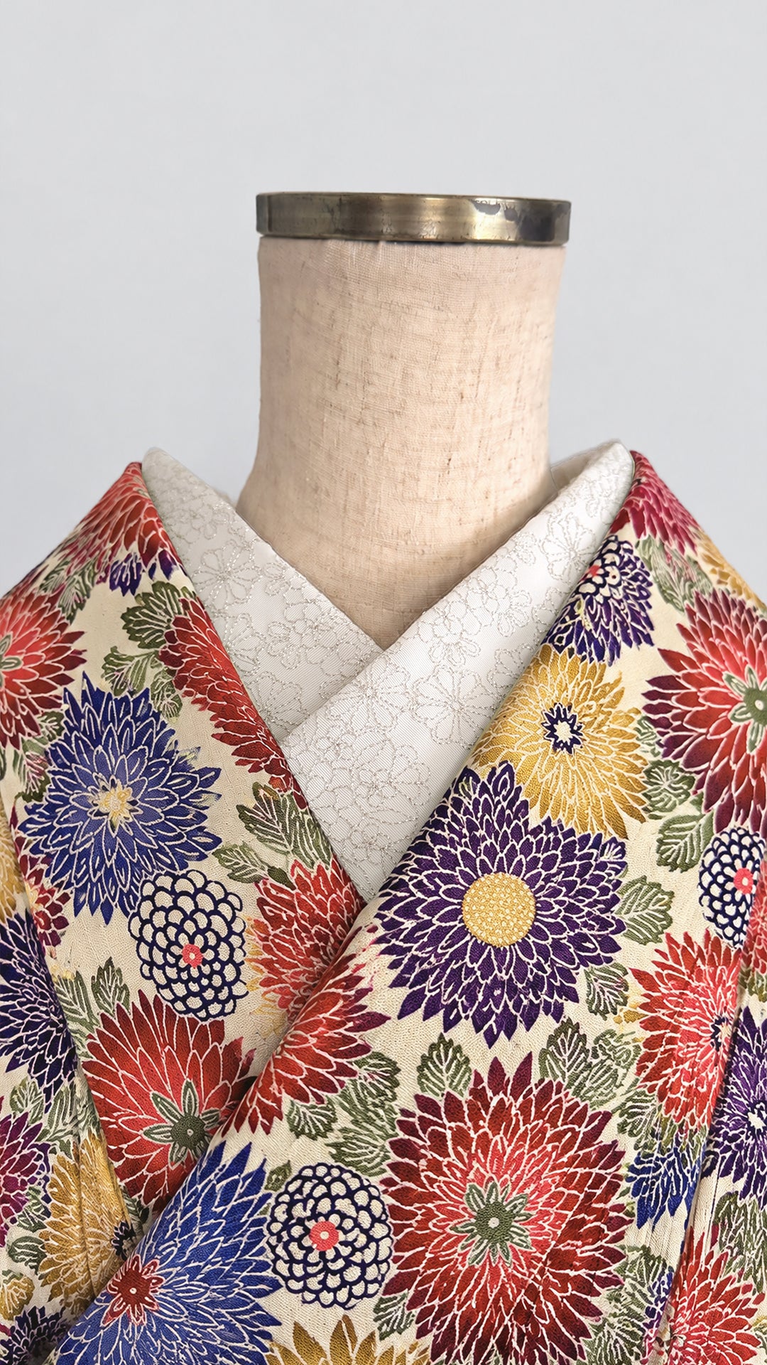 半衿 菊てまり 刺繍 白 銀 半襟 成人式