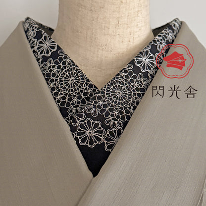 半衿 菊てまり 刺繍 黒 銀 半襟 成人式