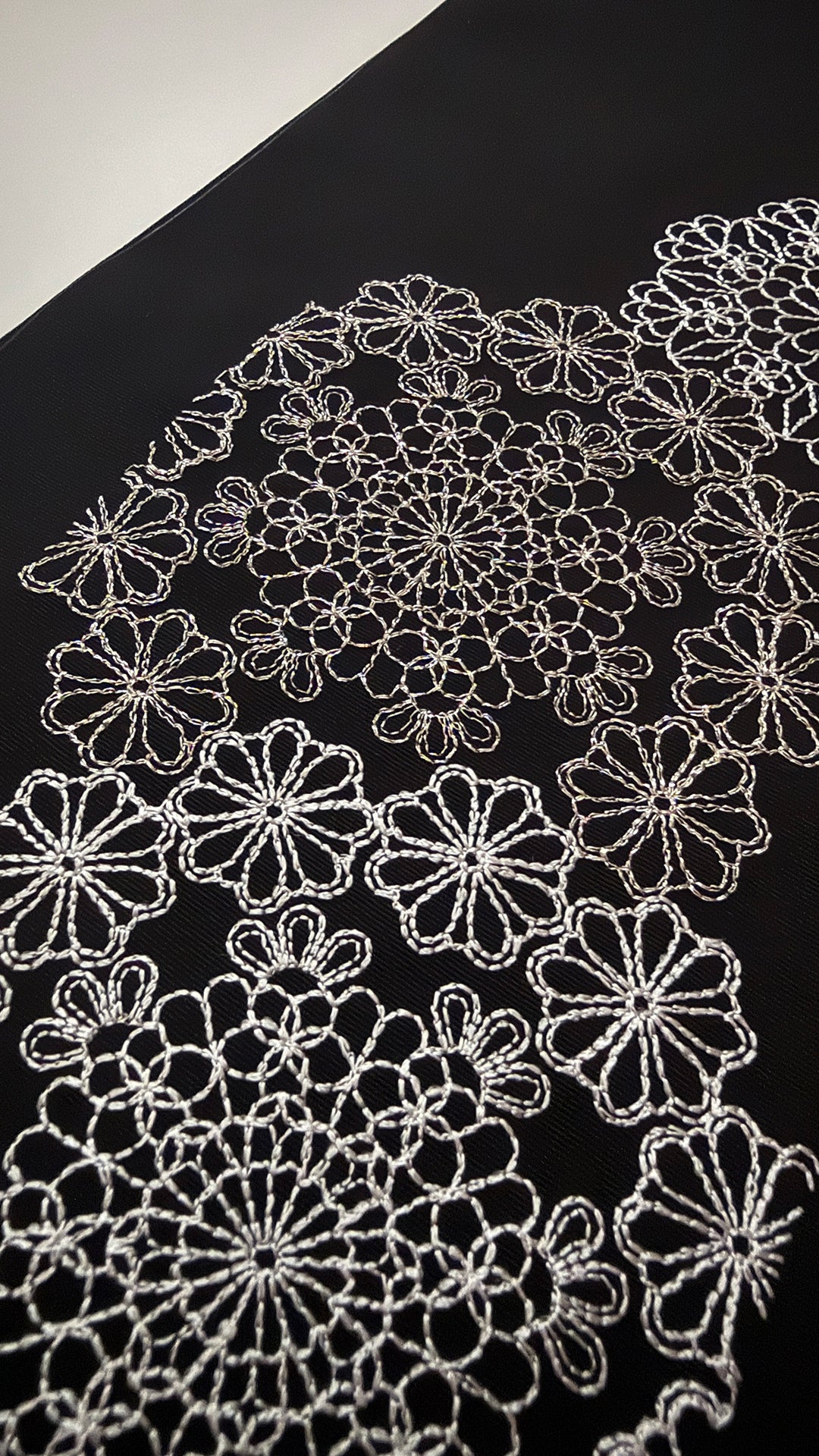 半衿 菊てまり 刺繍 黒 銀 半襟 成人式