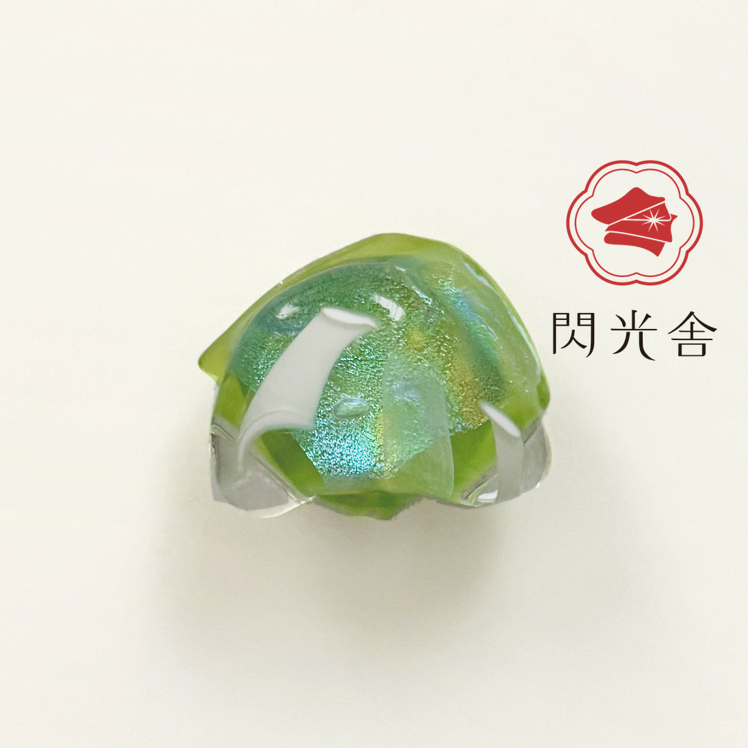 ガラスの帯留め 黄緑 クリア 2395