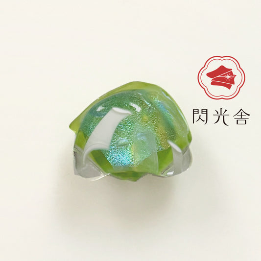 ガラスの帯留め 黄緑 クリア 2395