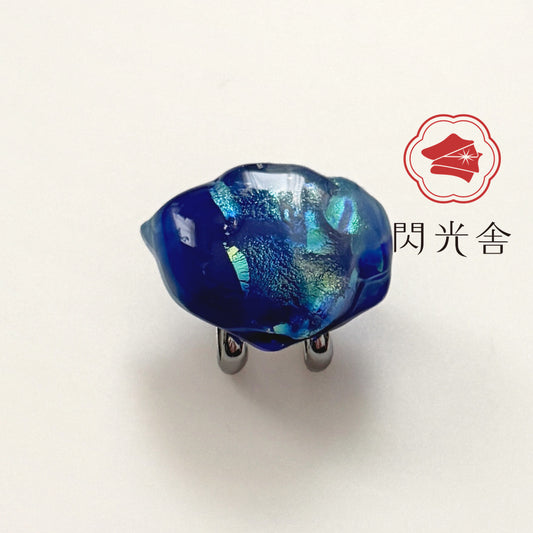 ガラスの帯留め 瑠璃色 青 水色 2396