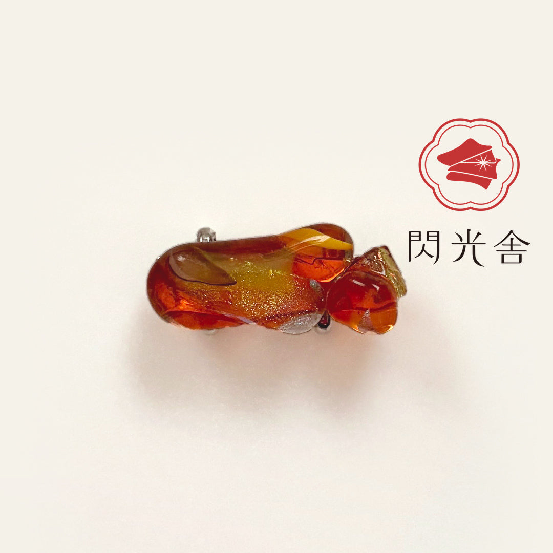 ガラスの帯留め オレンジ 黄 キャンディ 金魚 2400