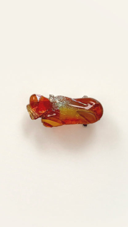 ガラスの帯留め オレンジ 黄 キャンディ 金魚 2400