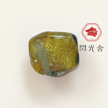 ガラスの帯留め 黄色 金ラメ 2403