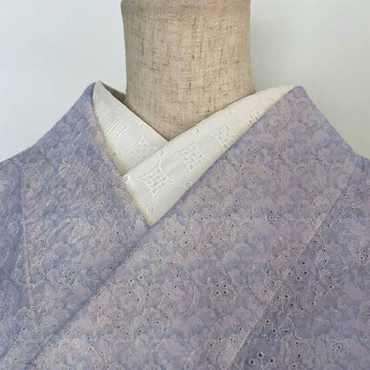 半衿 花七宝のコットンレース 刺繍 白 半襟 洗える エンブロイダリー 市松