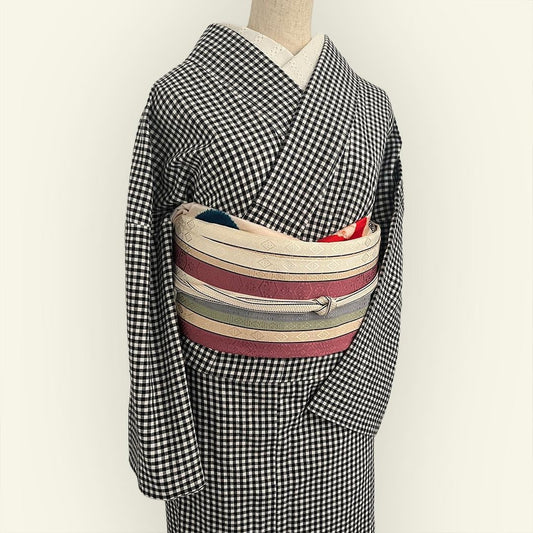 着物 単衣 一年中着られるシーズンレスきもの ギンガムチェック綿麻コットンリネン