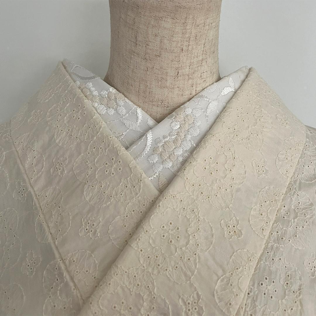 半衿 白実の万両 刺繍 コットンレース オフ白 半襟 洗える エンブロイダリー