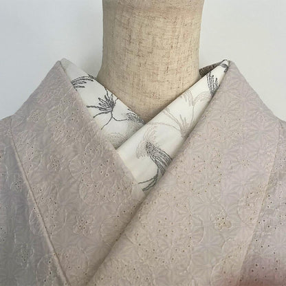 半衿 2つの花の刺繍 コットンレース オフ白 半襟 洗える エンブロイダリー