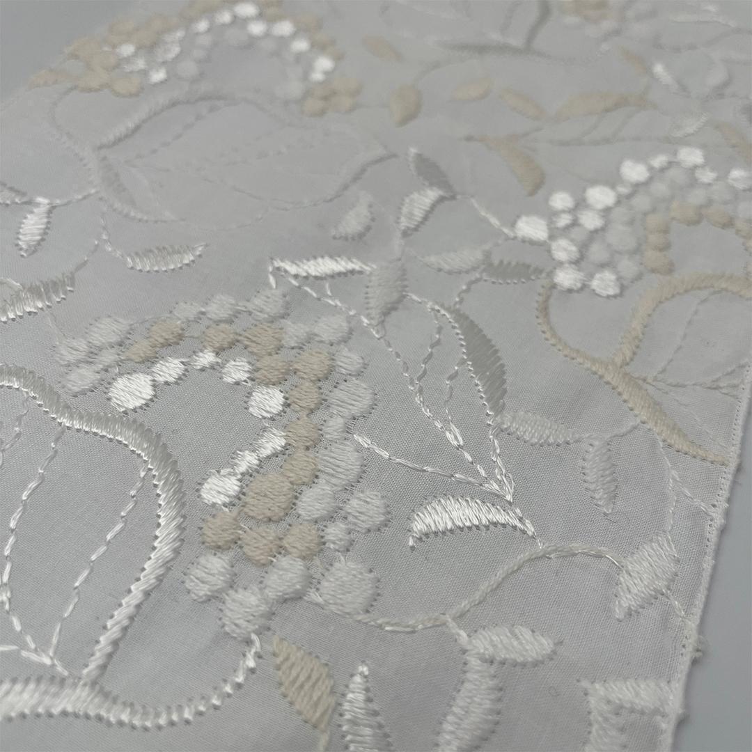 半衿 白実の万両 刺繍 コットンレース オフ白 半襟 洗える エンブロイダリー