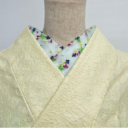 半衿 花の刺繍のチュール 半襟 薄緑 かわいい カジュアル オールシーズン