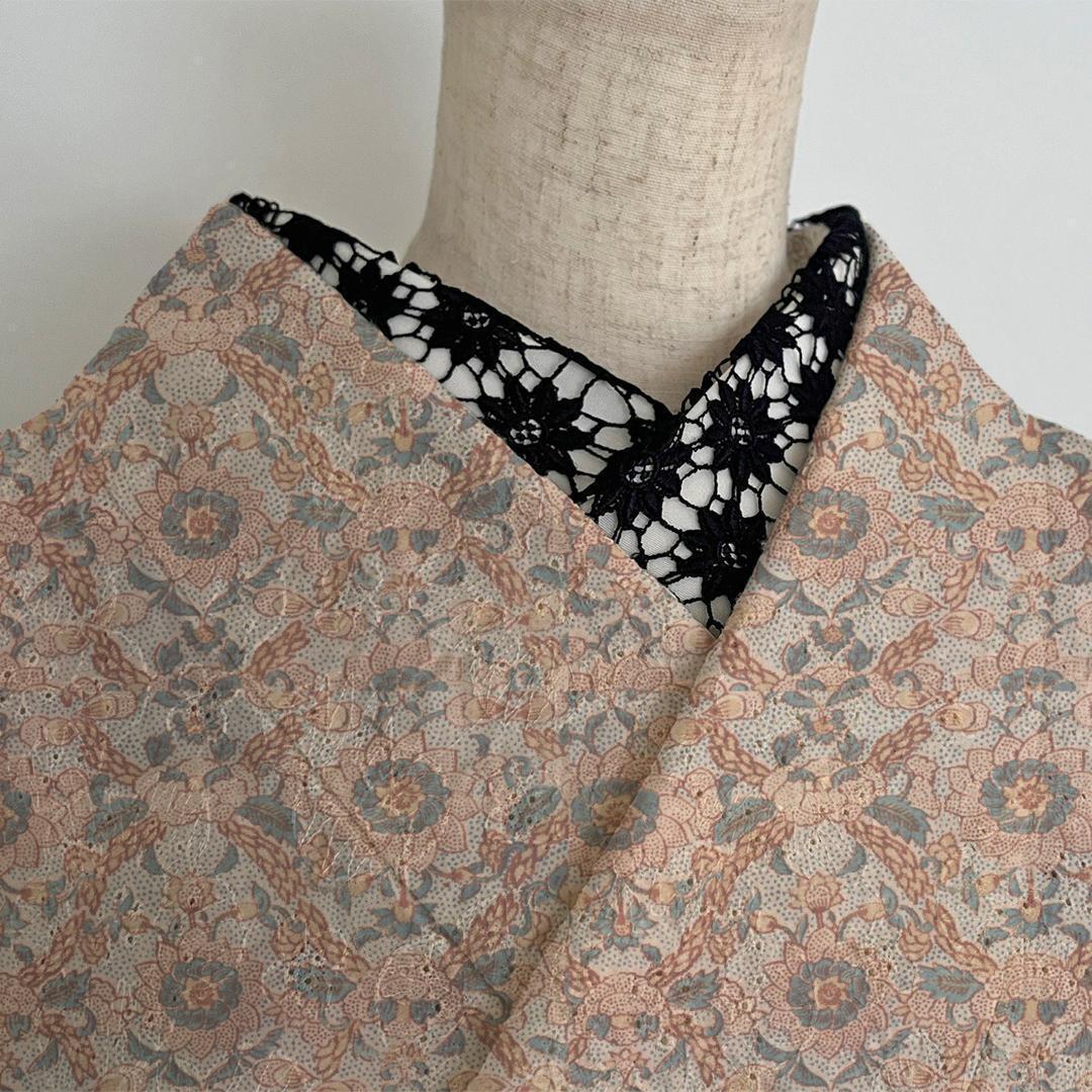半衿 フラワーメダリオンのブラックレース 黒 花 半襟 ゴシック 成人式 前撮り