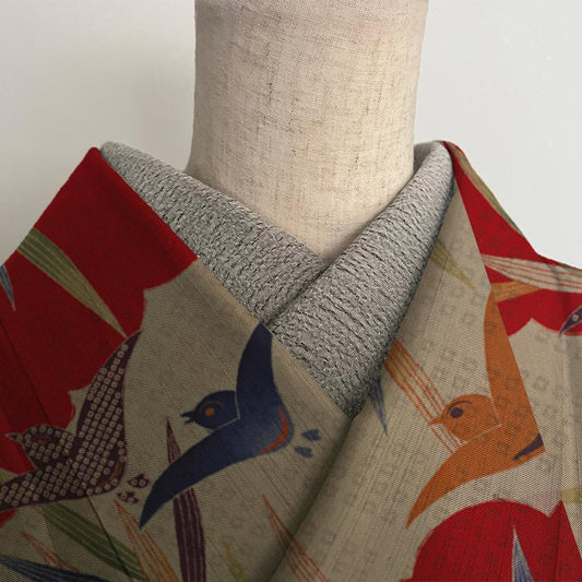 【七緒掲載商品】半衿 うずらちりめん 灰に黒杢 縮緬 鶉縮緬 グレー 無地 メランジ 洗える