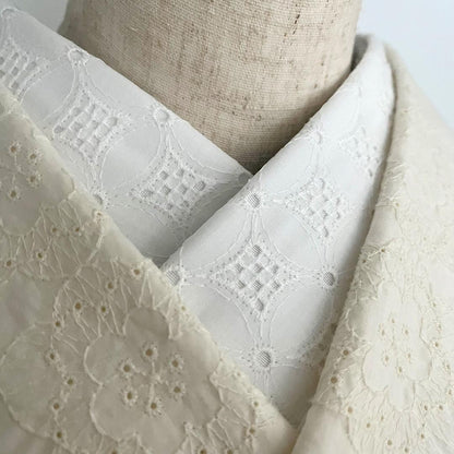 半衿 花七宝のコットンレース 刺繍 白 半襟 洗える エンブロイダリー 市松