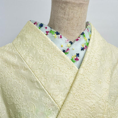 半衿 花の刺繍のチュール 半襟 薄緑 かわいい カジュアル オールシーズン